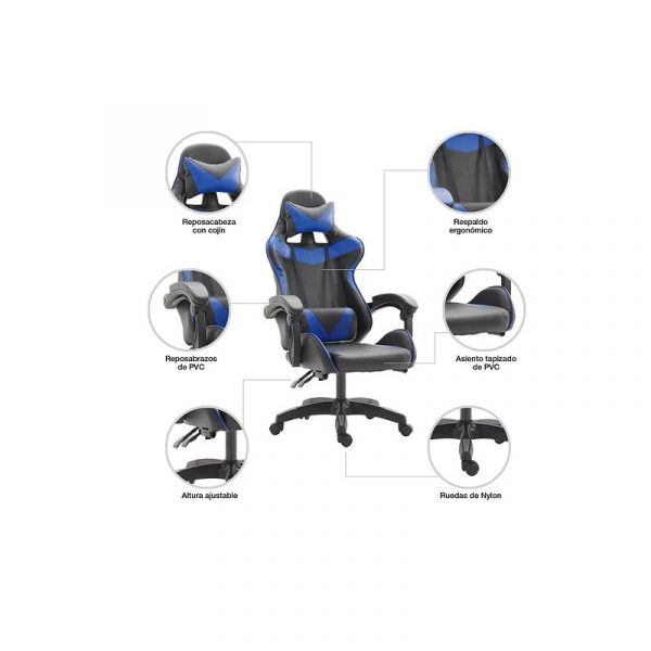 Silla Gamer LVLUP Python Azul Negro - Imagen 3